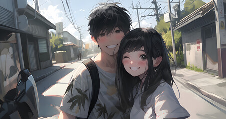 Fototapeta premium anime style student drawing