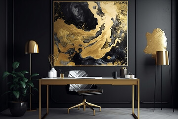 Pôster em tela dourada decorativo de arte moderna