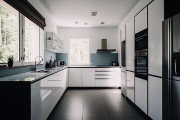 Fototapeta na wymiar spacious white kitchen with ample counter space and cabinetry. Generative AI