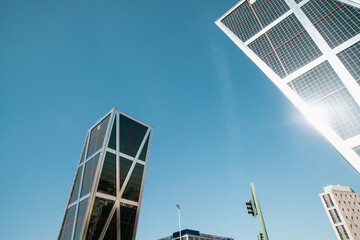 Gate of Europe.Torre Realia \ The Icon at plaza Castilla in Madrid Spain
