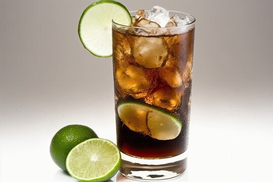 refreshing glass of soda with lime and ice. Generative AI