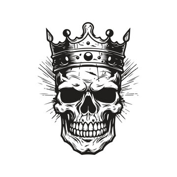 undead king, vintage logo concept black and white color, hand drawn illustration