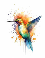 Fototapeta premium Hummingbird, birds, logo design, watercolor, beautiful. Generative AI