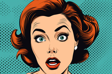 Fototapeta premium mulher pop art com a boca aberta. Fundo vetorial na arte pop retrô estilo cômico