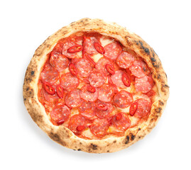 Delicious pepperoni pizza on white background