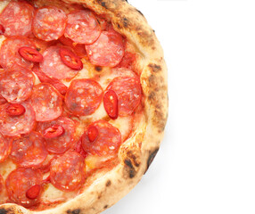 Delicious pepperoni pizza on white background