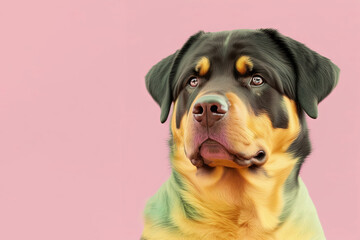 Rottweiler dog portrait in pastel colors. Generative AI