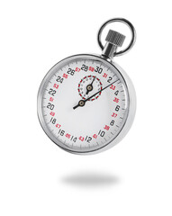 Concept of time. Vintage timer in air on white background