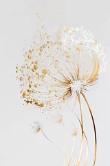 Fotobehang Luxury floral oil painting. Gold dandelion on white background. Generative AI © lermont51