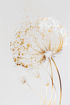 Luxury floral oil painting. Gold dandelion on white background. Generative AI