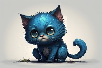 cute blue kitten with big eyes sitting on the floor. Generative AI
