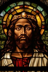 Kingly Jesus Christ Stained Glass Window Portrait Illustration [Generative AI]