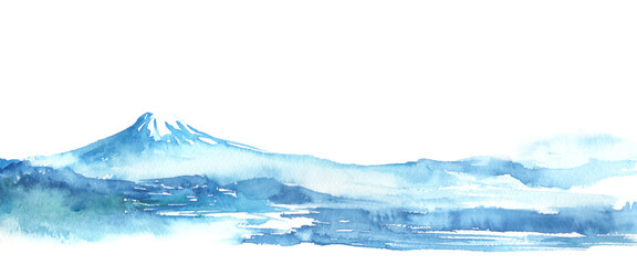 水彩で描いた富士山の風景イラスト