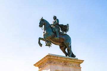 Fototapeta na wymiar Monument to Monument to Felipe IV at Plaza de oriente in Madrid, Spain