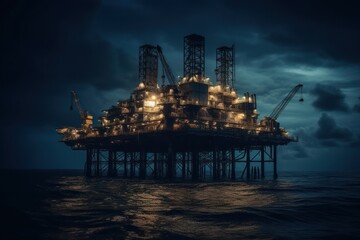 Fototapeta na wymiar Rigging the Seas: Exploring the Oil Industry's Offshore Platforms, generative ai