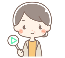 三角札を持つ中年女性