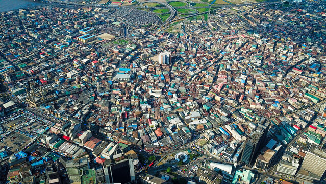 Scenic aerial view of Lagos Island, Nigeria 