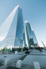Cuatro Torres Business Area in Madrid with blue sky, spain