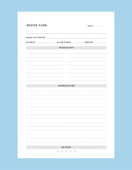 Recipe card planner. 