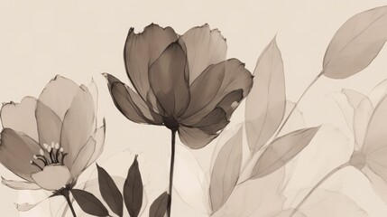 Elegant and timeless wallpaper featuring minimalist flower drawings - obrazy, fototapety, plakaty