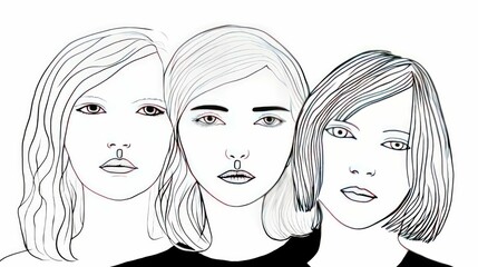 Contemporary minimalist line drawings of girls