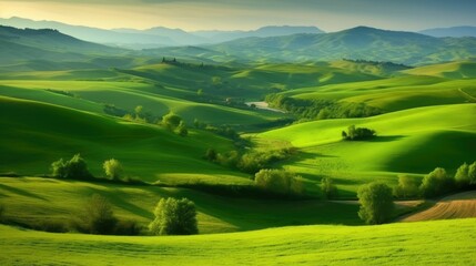 Fototapeta premium Gorgeous green valley landscape with rolling hills