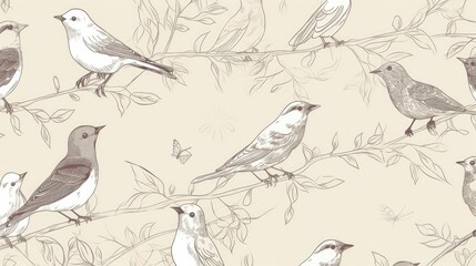 Delicate line art of birds wallpaper