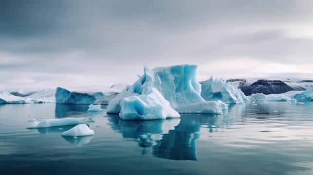 Arctic Ice, Glaciers and Icebergs in White