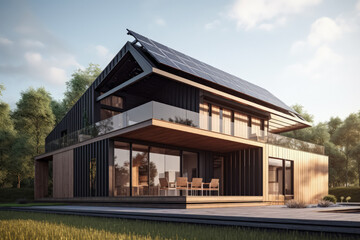 Fototapeta na wymiar modern house with solar panels. generative ai