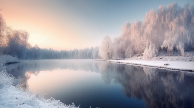 Snowy scene - a serene and frozen winter