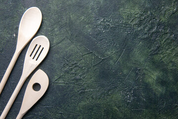 top view plastic utencils on dark background spoon knife photo fork kitchen plastic dinner cutlery...