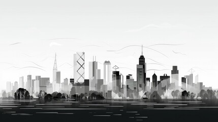 Simplified skyline line illustrations in monochrome