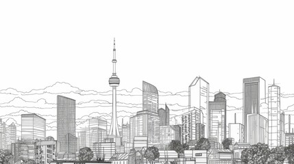 Simplified line illustrations of skyline in monochrome