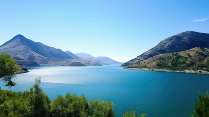 Fototapeta na wymiar Serene lake surrounded by mountains