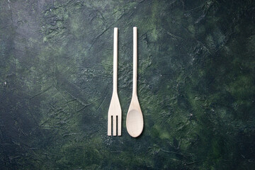 top view plastic utencils on dark desk knife plastic cutlery fork photo dinner food kitchen