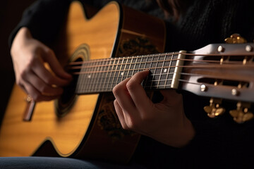 Fototapeta na wymiar musician playing acoustic guitar generative ai