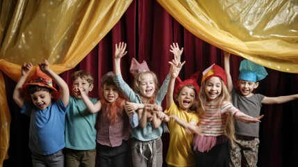 Children participating in theater acting and performing - obrazy, fototapety, plakaty