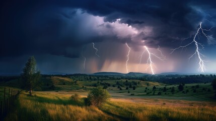 Naklejka na ściany i meble Thunderstorms and lightning in stormy weather