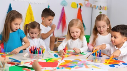 Children creating art and crafts together