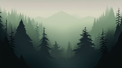 Fototapeta premium Minimalistic misty forest landscape wallpaper