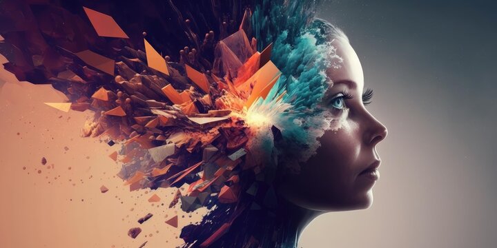 Creative mind imagination concept art, exploding emotions out of head, inner thought and dreams. superlative generative AI image.