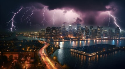 Naklejka na ściany i meble City Under The Storm - Dark Skies, Heavy Rain, Lightning