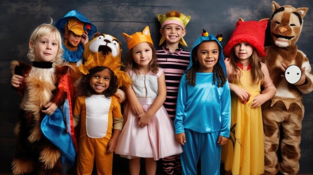 Kids dressing up in different costumes and celebrating