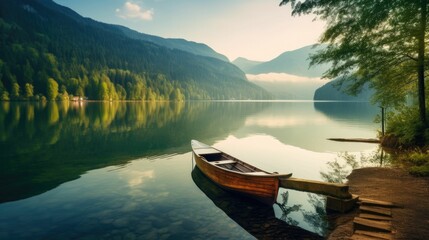 Naklejka na ściany i meble Lakeside scenery with beautiful lake