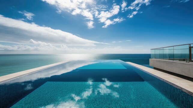 A pool with a view of the ocean
