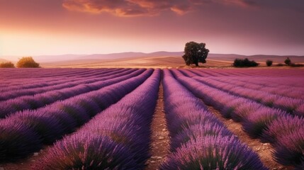 Fototapeta na wymiar Pastel Fields of Lavender Landscape Wallpaper