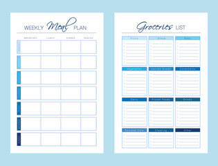 Meal Planner and groceries list planner. Plan you food day easily. Vector illustration.