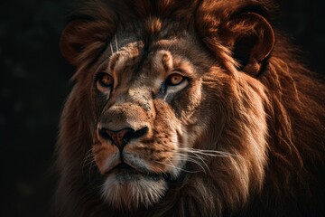 Beautiful lion close-up. The king of beasts concept. AI generated, human enhanced