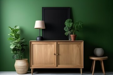 Mockup modern minimalist interior. Green tones. AI generated, human enhanced