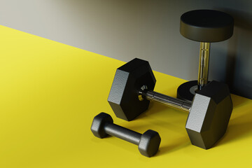 Fitness equipment 3d solid color backgrounds, 3d rendering